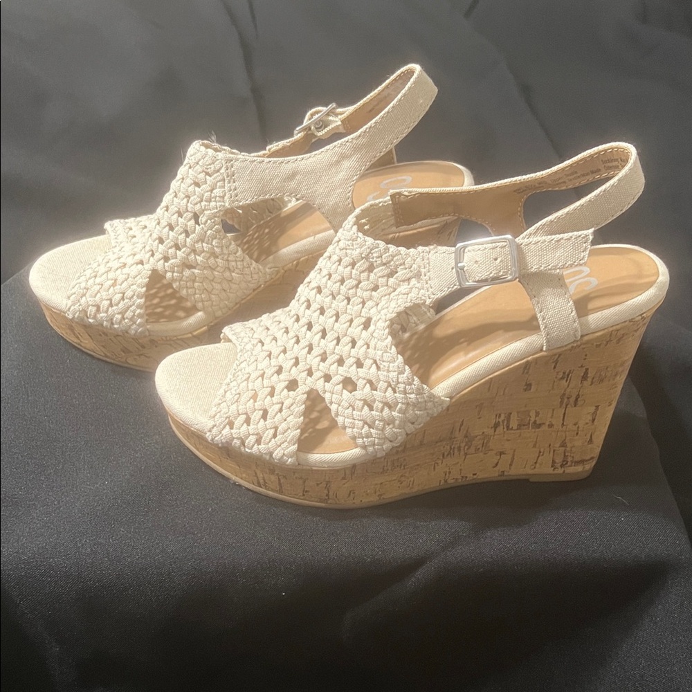 SO Beige Crochet Wedge Sandals - Picture 2 of 6